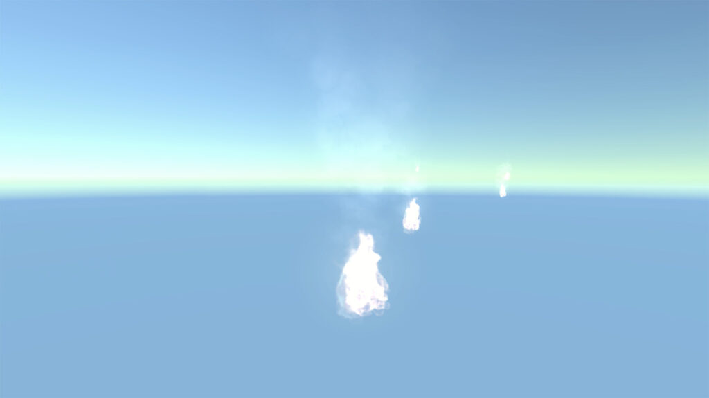 Fire is seen on an empty Unity3D horizon.